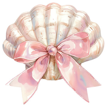 PNG Elegant seashell with pink ribbon