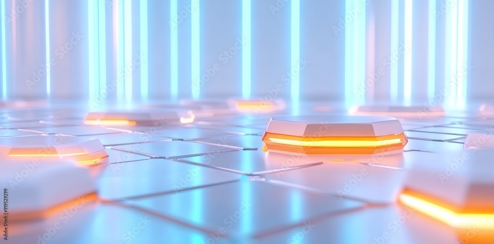 Poster background pattern with blue and orange hexagons 3d rendering