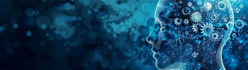 Obraz premium Innovative digital brain with circuit graphics representing AI, technology, and intelligence. Blue hues symbolize futuristic and tech-driven concepts.
