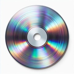 High-definition vinyl disc, silver iridescent, looks like transparent liquid metal, bright rolling waves on the surface, sparkling highlights, shimmering reflections. AI generation.
