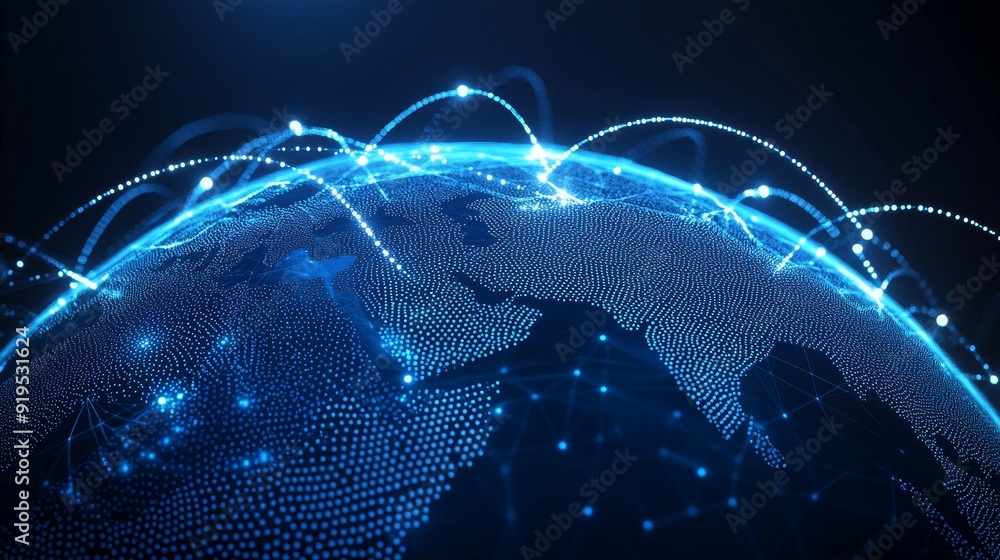Poster planet earth as a part of a global network concept. world map point. 3d rendering of a global networ