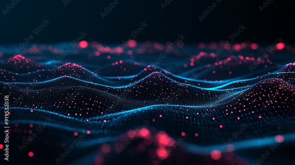Poster background with abstract digital particles. plexus geometric effect on big data. musical particles. 