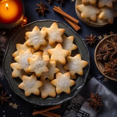 Fototapeta premium christmas cookies with cinnamon and star anise, Shortbread cookies, top view, placed on a table, Christmas style, Christmas theme,
