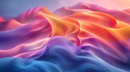 Obraz premium Colorful abstract image of flowing, silky fabric creating a dreamy and vibrant landscape with shades of orange, purple, and pink.
