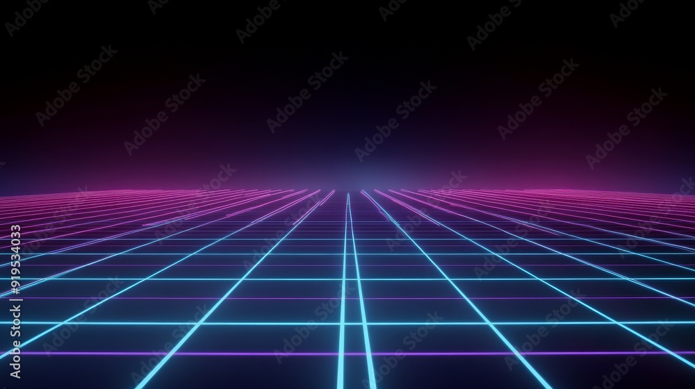 Poster a 3d render with an abstract neon background in a virtual reality environment, a pink blue grid in u