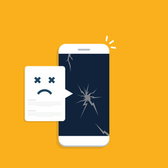 Broken smartphone with sad smile. Broken phone service, recovery and repair concept.	
