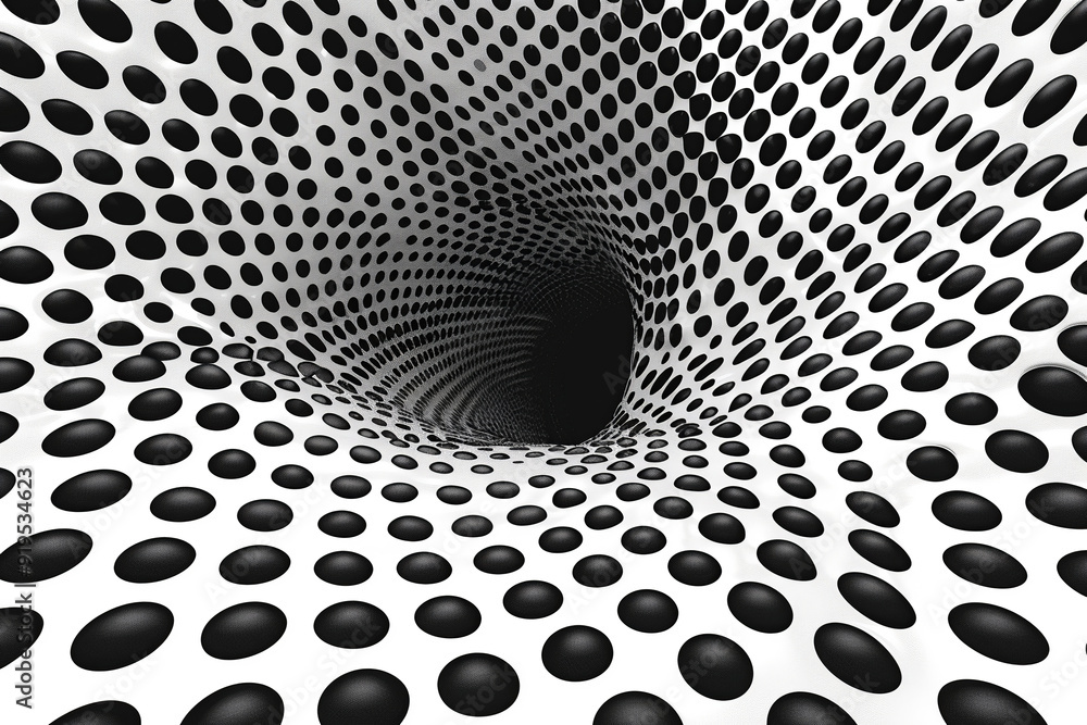 Poster abstract tunnel of many green dots form spiral. black and white abstract background. particles. spir