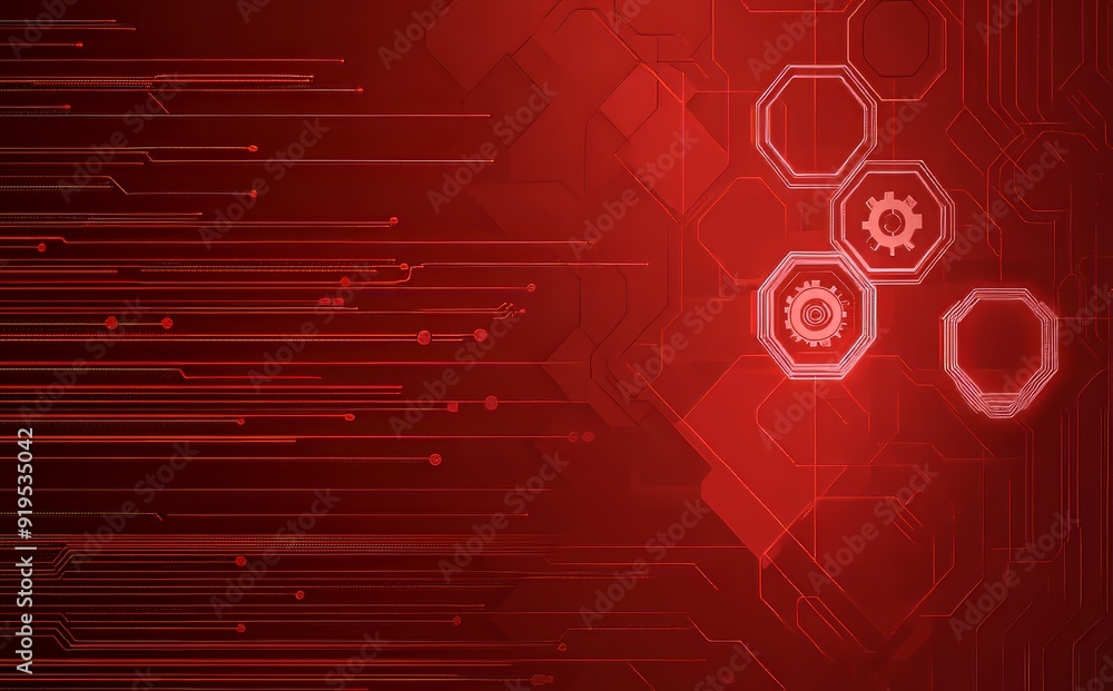 Poster abstract digital tech circle and red technology background.