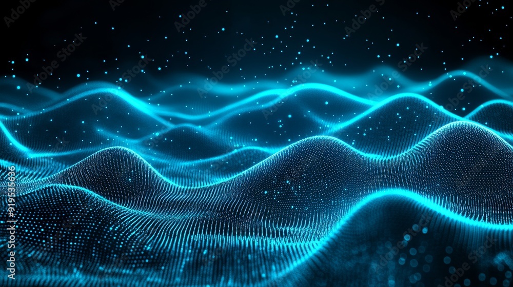 Aufkleber technology background. fiber optic network with light blue dots. big data cloud, 3d illustration. bl