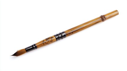 Fototapeta premium Elegant Bamboo Brush, a traditional Chinese painting tool featuring an intricately designed handle, showcased against a pure white backdrop for a striking visual impact.