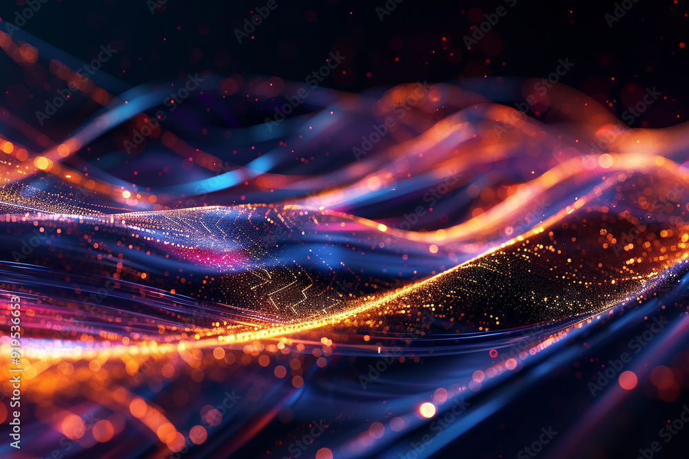 Aufkleber streaking shiny violet and purple lines as abstract background. futuristic dynamic motion technology
