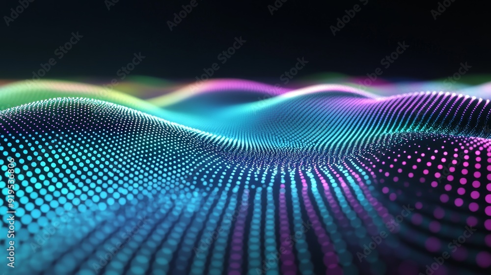 Poster wave of musical sounds. abstract background with dots and lines woven together. 3d rendering.