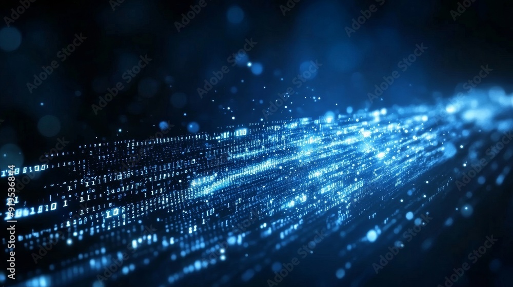 Poster concept of digital cyberspace with particles and digital data network connections.