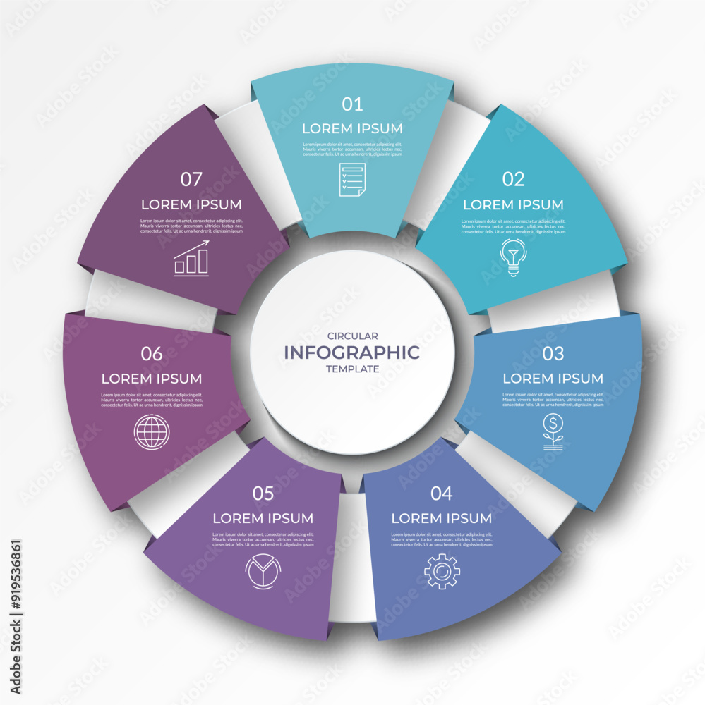 Canvas Prints infographic circular diagram with 7 options, parts. seven-step process chart with colorful segments,