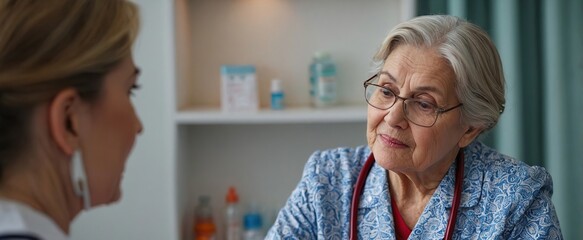 Obraz premium Nurse explaining how to dose medicines to senior woman