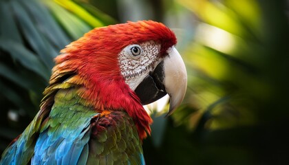 Obraz premium Close-up of a colorful parrot in a tropical forest.