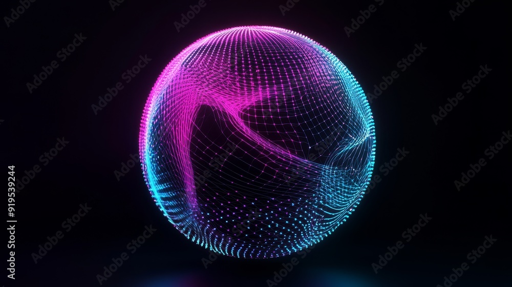 Fototapete background and texture with abstract graphics of sphere planet circle, blue and pink colors, on a da