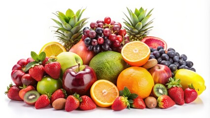 Assortment of fresh and colorful fruits isolated on white background, fruit, isolated, fresh, colorful, variety, healthy