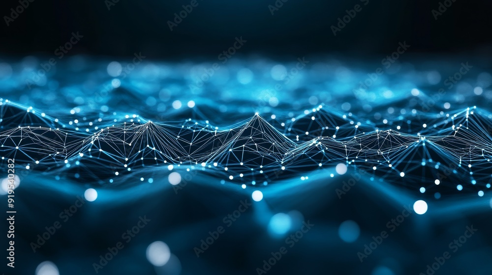 Poster wave of dots and lines interspersed with a network connection structure. abstract technology backgro