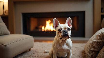French Bulldog Posing by Fireplace