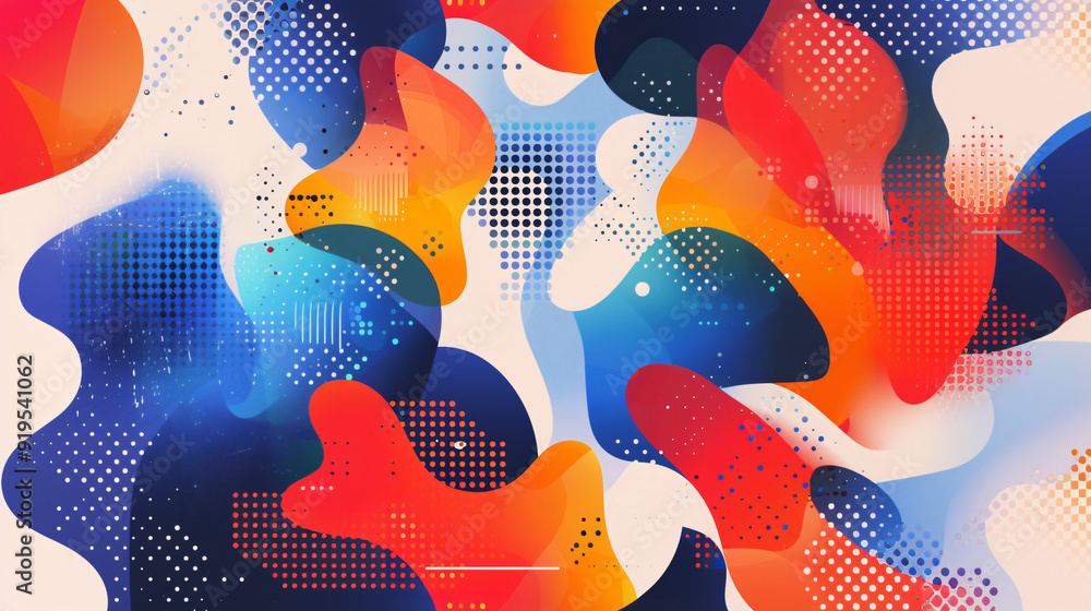 Aufkleber vibrant abstract background with wavy shapes and halftone pattern, perfect for contemporary and live