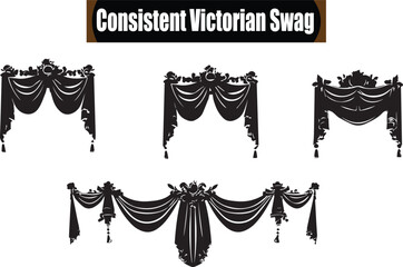 Consistent Victorian Swag Minimalist Black Silhouette Vector Collection