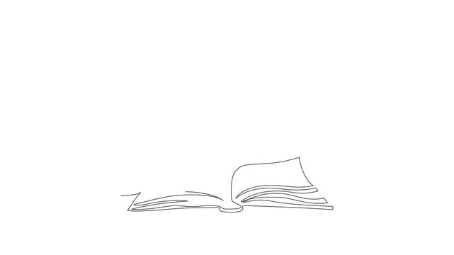 Animation of shining light bulb above open book in continuous line style drawing. Self drawing video of Idea concept with one line bulb and notebook. Innovation creative idea banner with lamp, book
