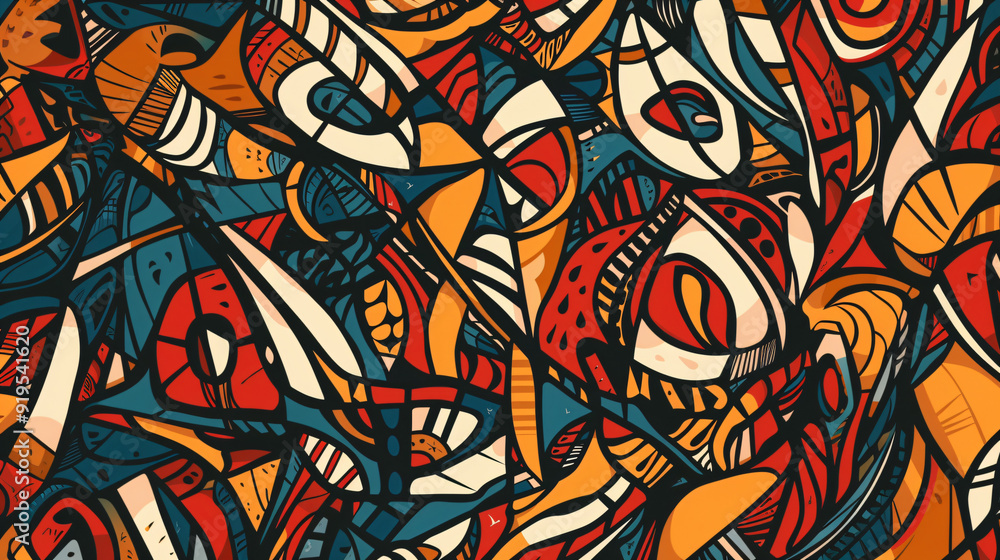 Fototapete seamless pattern with abstract colorful hand drawn geometric shapes creating a modern and artistic d