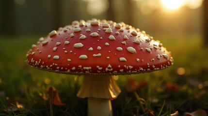 Fototapeta premium Amanita muscaria mushroom with vibrant red cap and white spots