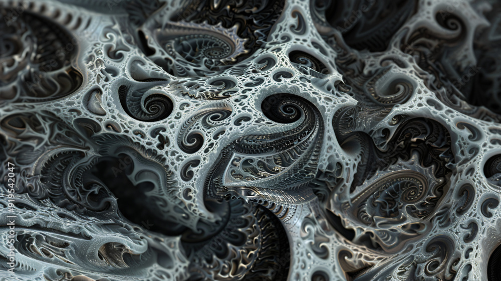 Poster metallic fractal pattern with intricate details is creating a complex and abstract background