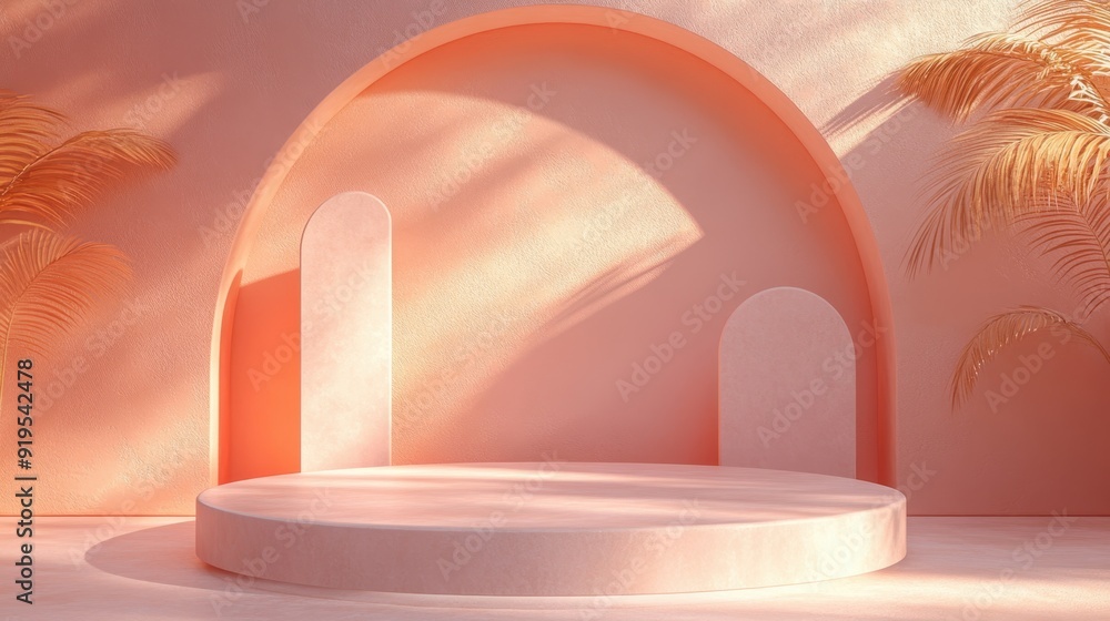Poster Modern Minimalistic 3D Vector Abstract Background with Round Podium and Gradient Backdrop