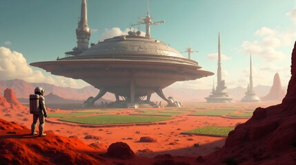 Futuristic Space Colony on Alien Planet