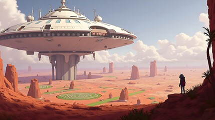 Obraz premium Advanced Space Colony on Barren Planet