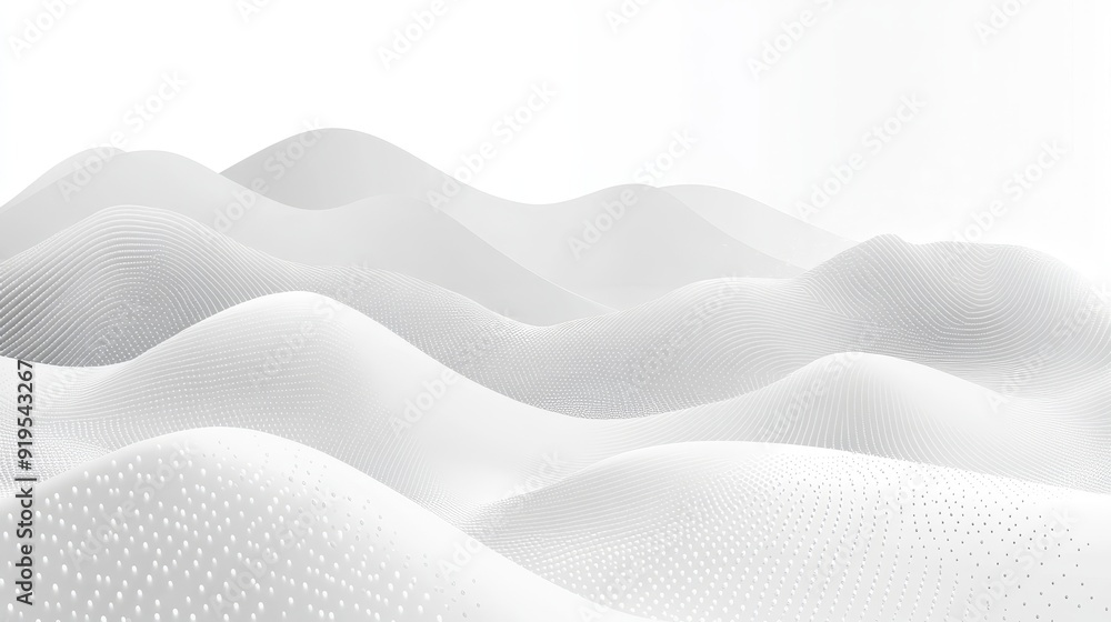 Poster a futuristic white abstract background with data visualizations and digital particles in a wave-like