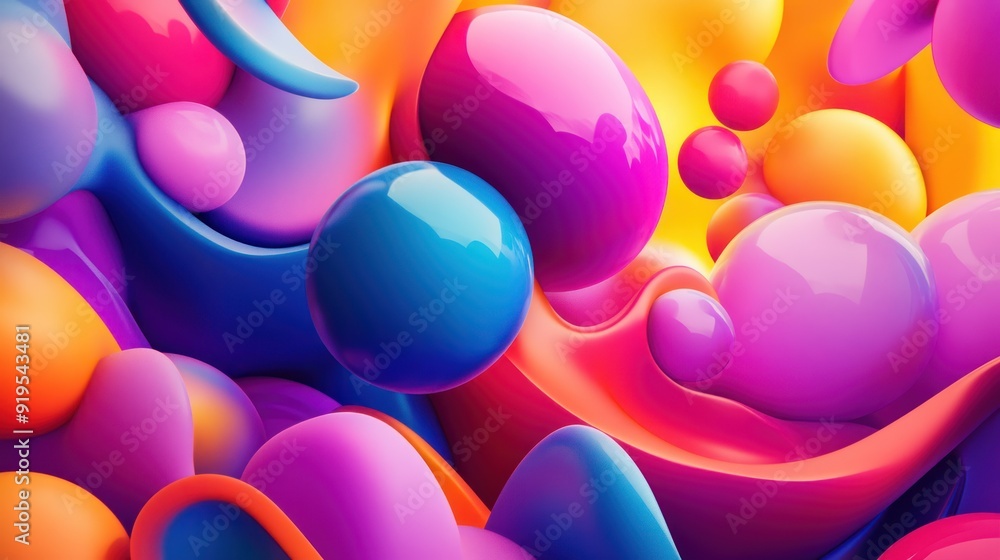 Poster Abstract Colorful 3D Shapes with Shiny Surface