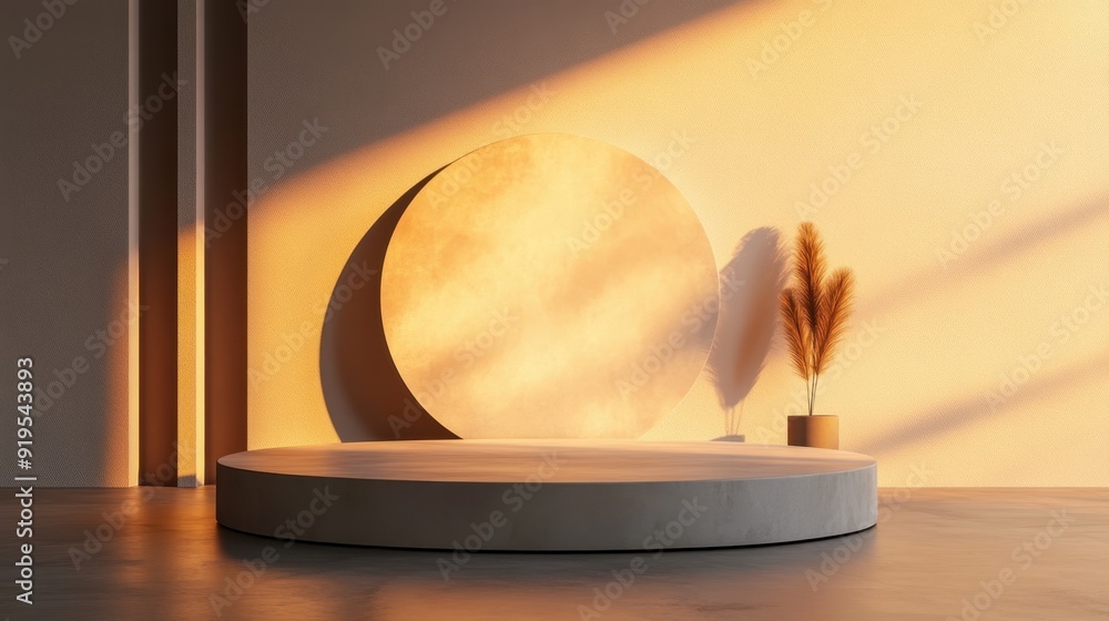 Poster illuminated minimalist podium on abstract background - modern 3d render for product display