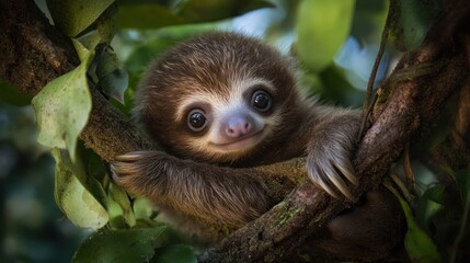 Fototapeta premium Adorable Sloth Baby in the Rainforest