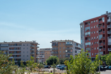 Modern urban city district apartment buildings on a sunny day