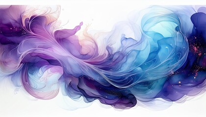 ethereal cosmic nebula swirling with iridescent blues and purples delicate tendrils of stardust isolated on pristine white background
