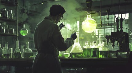 9. A scientist conducting an experiment in a laboratory