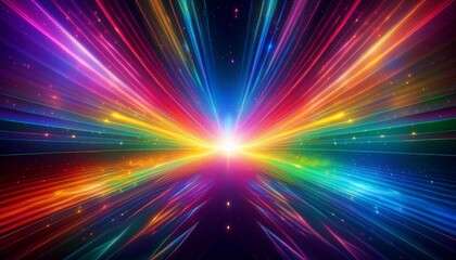 Obraz premium ethereal rainbow light rays piercing darkness kaleidoscopic lens flares creating dreamy abstract cosmic landscape