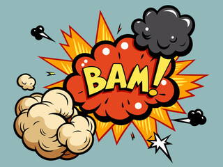 Comic bomb explosion. Cartoon brawl cloud with feet and legs. Speech explode bubbles, circle burst with bam, pow, boom, crash and bang for comic books. Vector set
