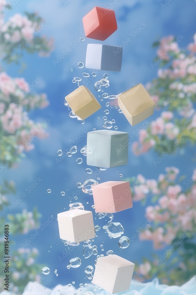 Poster Dynamic and Playful Three-Dimensional Colorful Blocks Stacked Up - Vibrant Photography