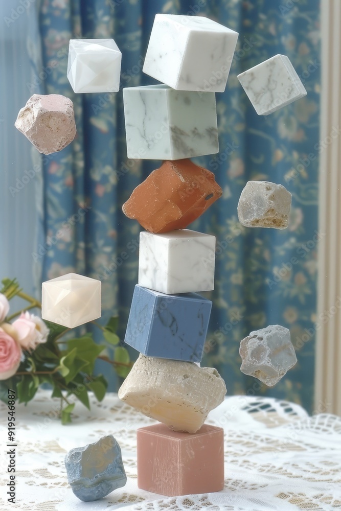 Poster Dynamic and Playful Three-Dimensional Colorful Blocks Stack in Vibrant Photography