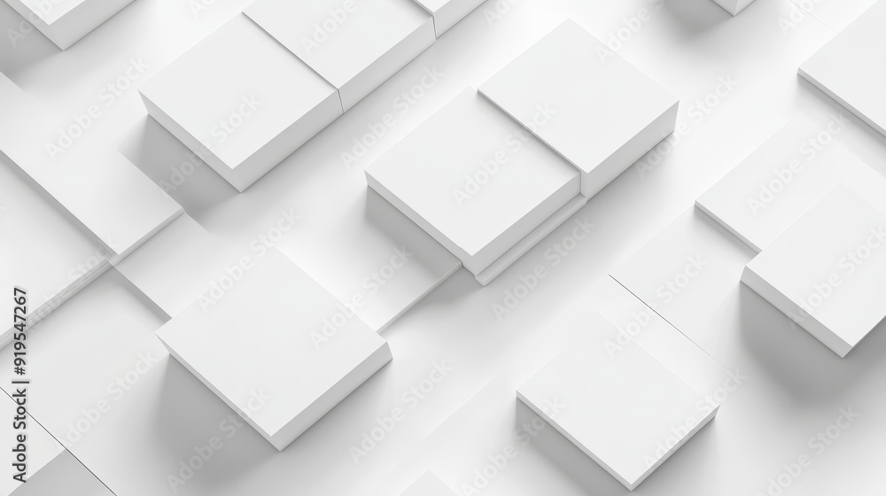 Poster geometric 3d structure behind a white tech background. simple futuristic forms on a white tech backg