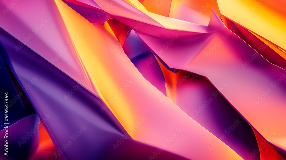 Poster Multicolored tech background rendered in 3D with geometric 3D structure. Simple, bright, modern form with a layered, clean design.