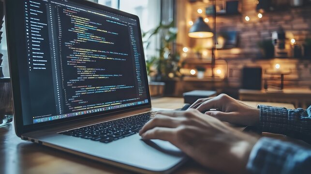 57. A web developer designing a website interface on a laptop