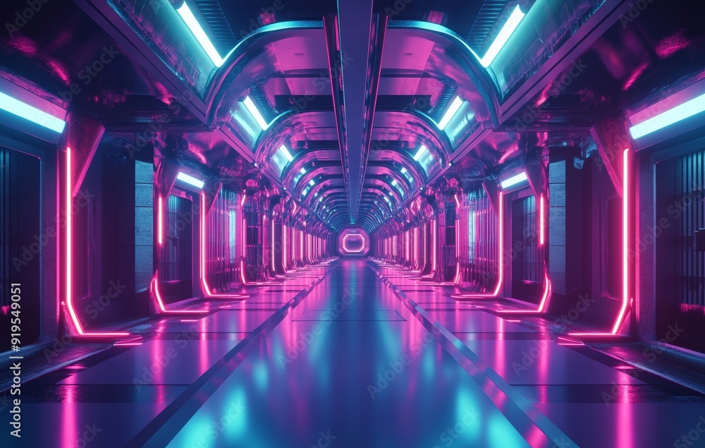 Aufkleber an abstract tunnel of glow pcbs or circuitry designs. high speed technology hardware.