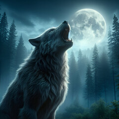 werewolf howling at a full moon generative ai