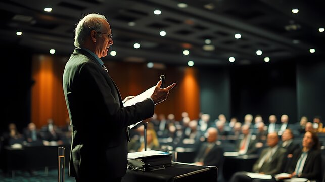 73. A public speaker delivering a presentation at a seminar
